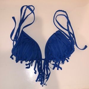 Blue ruffle bikini top